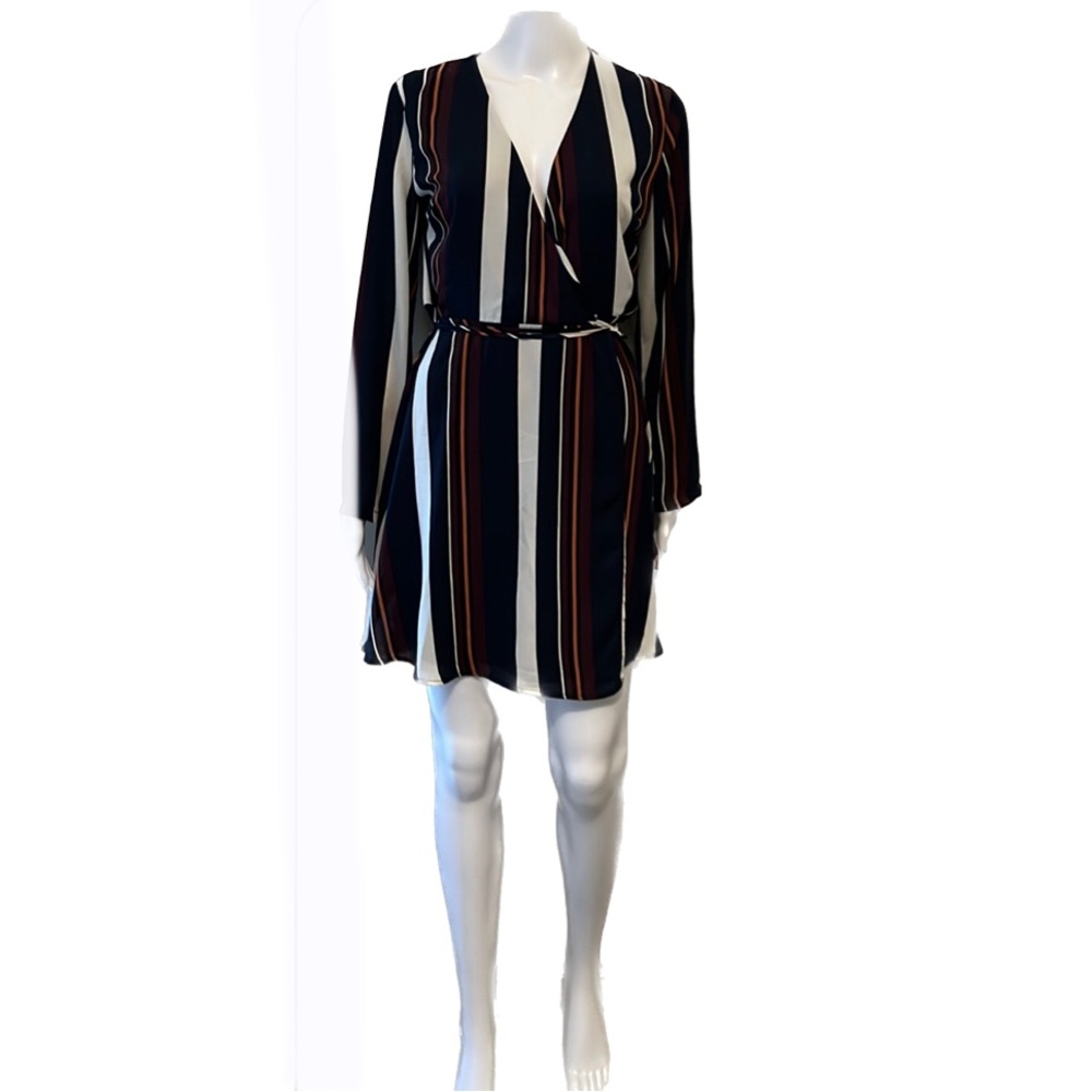 NWT 🏷️ Lush Striped Wrap Dress Size Small Teal Plum Stripes